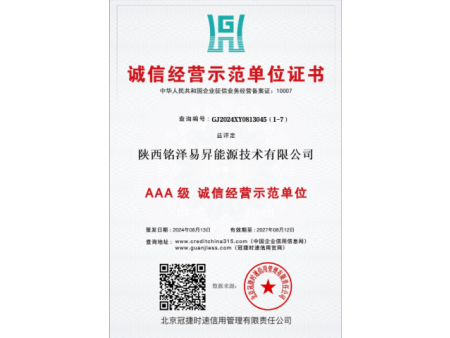 诚信经营示范单位证书