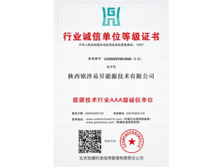 行业诚信单位等级证书