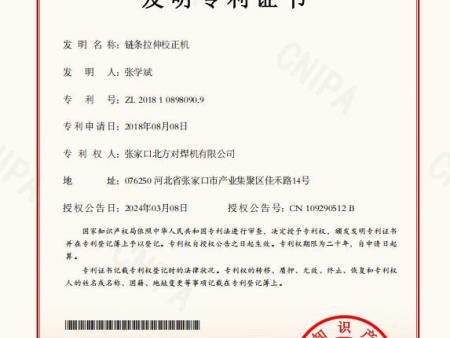 6发明专利链条拉伸校正机 证书