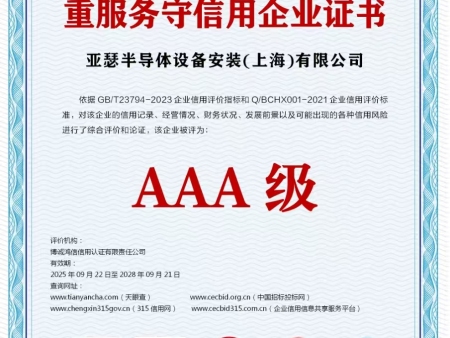 重服务守信用证书
