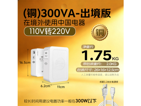 商品编码：TN3002 商品简称：铜N3002（美）（300瓦的） 额定容量：300VA 变压规格：110V转220V