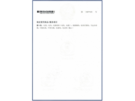 商标注册证第15877435号反面