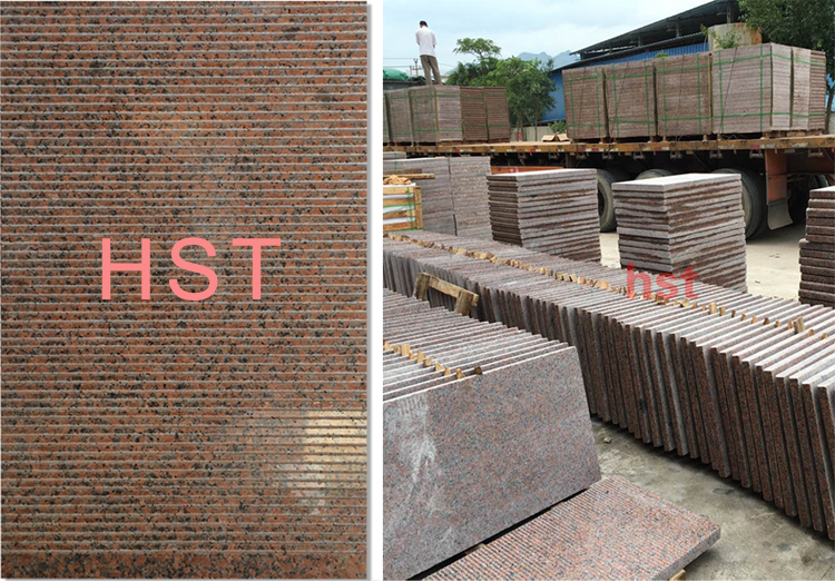 枫叶红花岗岩高铁站台板拉丝面防滑地板机刨石帽石