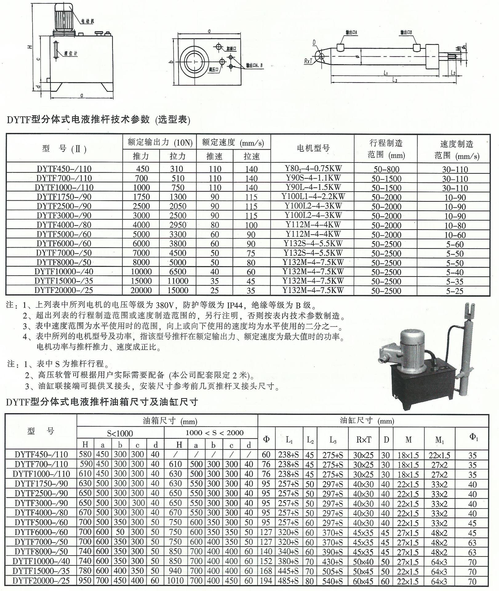 厂价直销扬州烨航供应 分体式电液推杆 dytf系列电液推杆